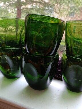 MCM Style Green Glass Tumblers Set Of Six